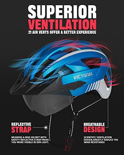 VICTGOAL Bike Helmet with USB Rechargeable Rear Light Detachable Magnetic Goggles Removable Sun Visor Mountain & Road Bicycle Helmets for Men Women Adult Cycling Helmets