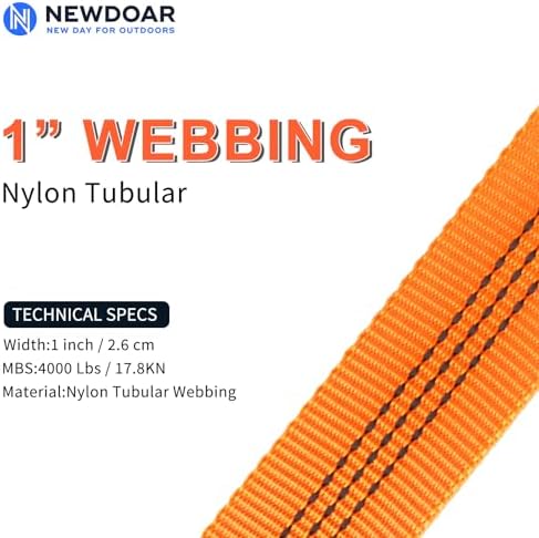 NewDoar CE UIAA Certified 1 Inch Nylon Webbing Strap/Tubular Climbing Webbing - Heavy Duty Strap for Rescue, Climbing, Harnesses, Rock Work, & Firefighting