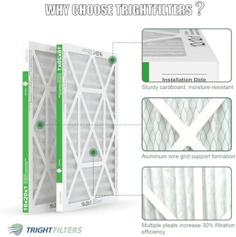 16x20x1 Air Filter 4 Pack, MERV 8 Pleated Dust Defense Air Filters Replacement Air Conditioner HVAC AC Furnace Filter, Durable and Lightweight