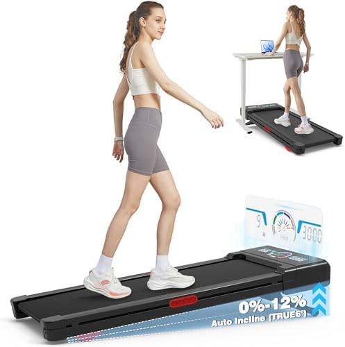 Walking Pad Treadmill with 12% 9-Level Auto Incline, 450 lbs Capacity and RGB LED Screen Under Desk Treadmill with Hiking Mode, Compact Treadmills for Home Small/Office