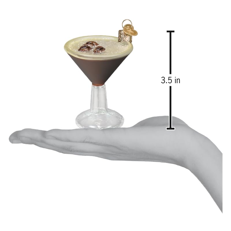 Old World Christmas Espresso Martini Glass Blown Ornament for Christmas Tree, Handcrafted Holiday Decoration, Adult Beverages Collection