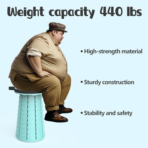 ALEVMOOM Upgraded Collapsible Stool with Cushion,440LBS Max Weight,17.7" Height Adjustable,Sturdy Portable Telescoping Stool,Folding Camping Stool for Outdoor Hiking Travel