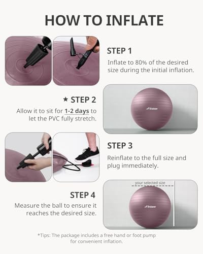 Trideer Yoga Ball - Exercise Ball for Workout pilates Stability - Anti-Burst and Slip Resistant for physical therapy, Birthing, Stretching & Core Workout, Office Ball Chair, Flexible Seating, Home Gym