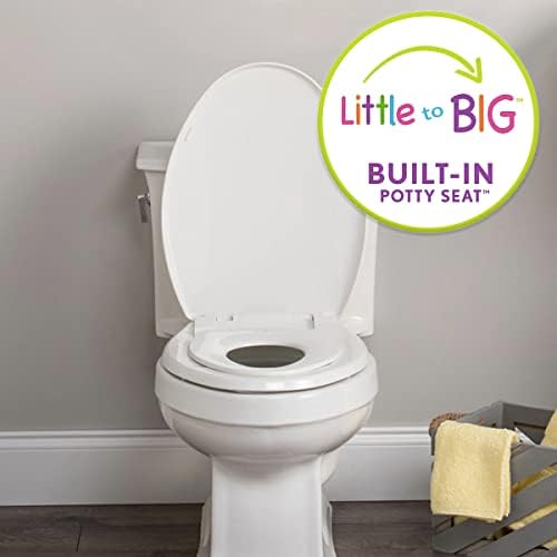 Little2Big Toilet Seat with Built-In Toddler Potty Training Seat, Slow Close, Easy to Install, Made in USA, ELONGATED, White