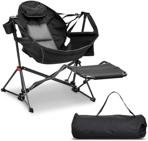 GDY Camping Chairs, Oversized Hammock, Folding Rocking Chairs, Adjustable Back Swing Chairs, Cup Holder, Outdoor Beach Lawn, Black