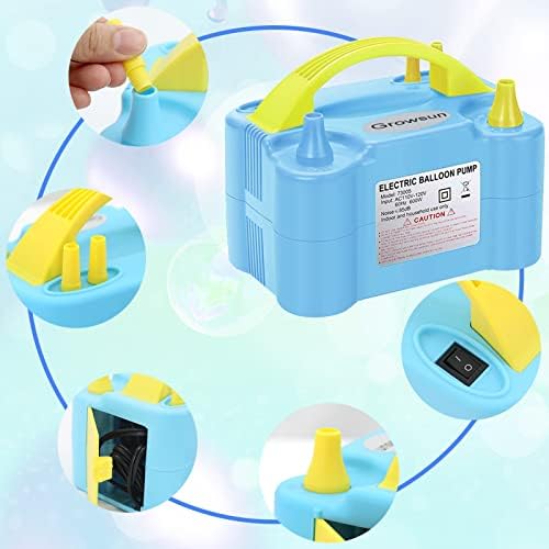 Growsun Electric Balloon Pump Air Inflator Portable Automatic Dual Nozzle Balloon Blower 110V 600W for Birthday Baby Shower Balloons Party Decorations