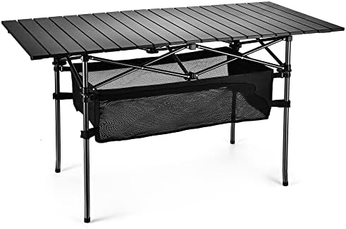 Lightweight Aluminum Folding Camping Table (47” x 21.65” x 26.7”), Portable Roll-Up Design for Outdoor, Camping, Beach, BBQ, Patio, and Picnic, Durable & Waterproof with Carrying Bag