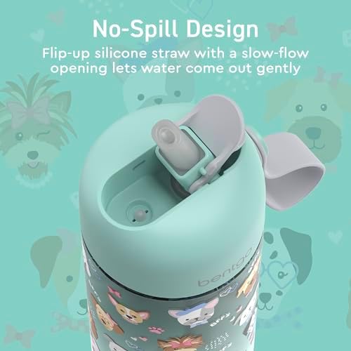 Bentgo Kids Water Bottle - Leak-Proof, Durable Tritan, BPA-Free 15 oz. Cup for Kids/Toddlers Ages 3+, Safe Sip Spout, Carrying Handle, & Dishwasher Safe for School, Sports, Daycare & Camp (Puppy Love)