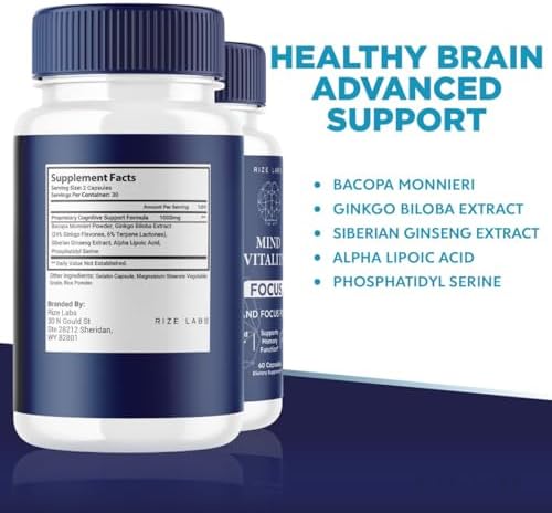 Mind Vitality Focus Brain Supplement, Official Mind Vitality to Boost Focus and Concentration & Avoid Mid-Afternoon Fatigue, Mind Vitality Advanced Formula (120 Capsules) (Pack of 2)