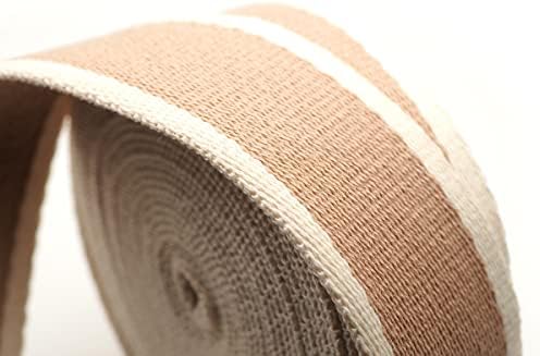 CRAFTMEMORE 1 1/2 Inches Cotton Webbing Strap, Two Tone Heavy Webbing Straps for Arts and Crafts, Luxury Bag Strap (5 Yards, Tan-Ivory)