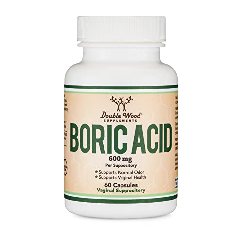 Boric Acid Suppositories (600mg Vaginal Suppository, 60 Count) Supports Vaginal pH Balance, Odor Control (USP Medical Grade Fine Powder, Easy Dissolve, Third Party Tested, Made in USA) by Double Wood