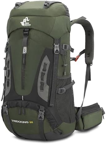 Bseash 60L Hiking Camping Backpack with Rain Cover, Waterproof Large Capacity Outdoor Sport Travel Daypack Climbing Touring (Army Green)
