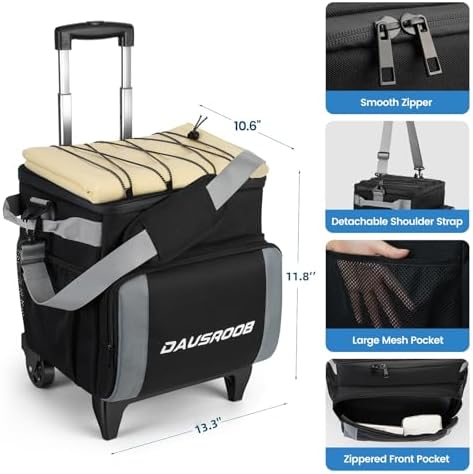 Rolling Cooler with Wheels, Heavy Duty Leakproof Soft-Sided Ice Chest, 12Hrs Ice Retention & Enhanced Stability Wheeled Coolbag, Insulated Travel Cooler for Camping,Grocery,Beach,Outdoor