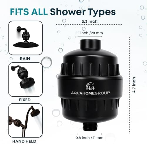 AquaHomeGroup 20 Stage Shower Head Filter with Vitamin C E A for Hard Water - High Output Filter to Remove Chlorine and Fluoride - 2 Replacement Cartridges - Consistent Flow Showerhead Filters