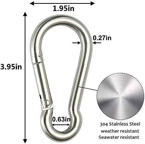 Large Spring Snap Hook Carabiner, 304 Stainless Steel Heavy Duty Carabiners Clip, Stainless Steel Spring Snaps Hooks Carabiners Outdoor