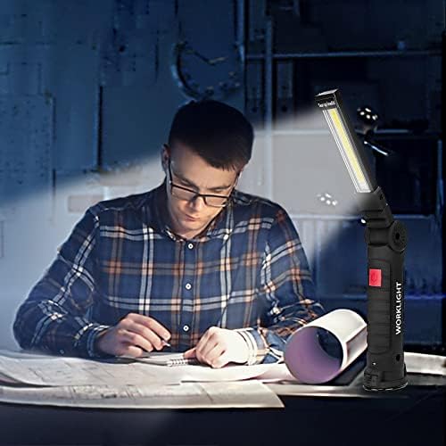 Tool Gifts for Men Dad Him, Rechargeable Work Lights, LED Work Light with Magnetic Base & Hanging Hook, 360°Rotate Rechargeable Flashlights for Mechanics Car Repair Home, Camping (2 Pack)