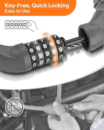 Sportneer Bike Lock: 5 Digit Combination High Security Anti Theft Bike Chain Lock - 3.2/3.6/4ft Heavy Duty Keyless Bicycle Lock for Bike, Motorcycle, Scooter, Door & Gate - 4/6mm Thick, Easy to Use