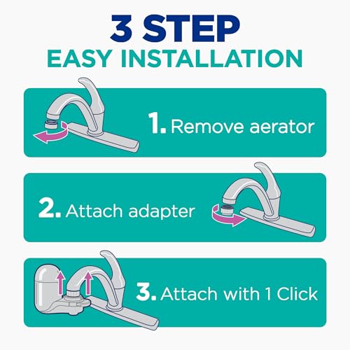 PUR PLUS Vertical Faucet Mount Water Filtration System, Lead-Reducing Filter, Great-Tasting Water, Easy Install, Lasts 100 Gallons, Compatible with Sinks with External Aerators, Grey