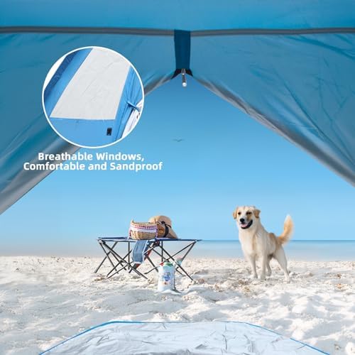 COVACURE Beach Tent Sun Shelter for 3-4 Person - UPF 50+ UV Protection Beach Shade, Waterproof & Lightweight, Easy Setup Portable Sun Canopy for Camping, Fishing, Beach