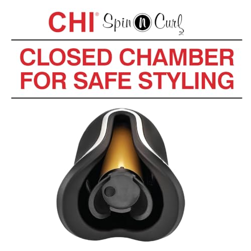 CHI Spin N Curl, Curling Iron For Healthy & Shiny Effortless Curls & Waves, Provides Preset Temperature Settings For Each Hair Texture, Onyx Black