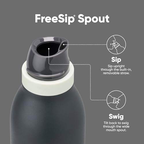FreeSip Twist Insulated Stainless Steel Water Bottle with Straw for Sports and Travel, BPA-Free, 24-oz, Blue/Grey (Foggy Tide)