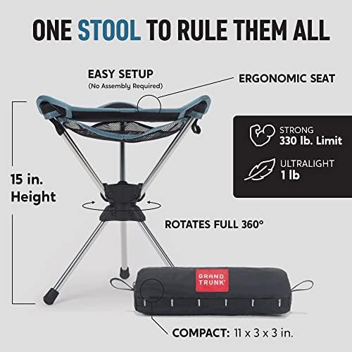 GRAND TRUNK Compass 360° Swivel Camping Stool – Ultra-Light, Foldable & Rotating Travel Chair – Compact & Durable for Outdoors, Hiking, and Fishing – Black