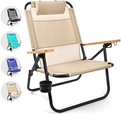 Water Buffalo Bondi Beach Chair – Backpack Beach Chair for Adults with Reclining Positions, Cup Holder & High Back Support
