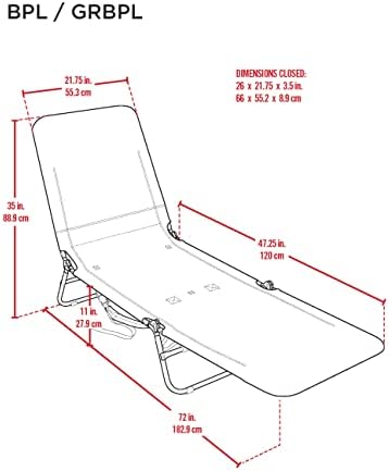 Rio Beach Portable Lay Flat Folding Backpack Beach Lounge Chair with Backpack Straps and Storage Pouch, Orange and Green