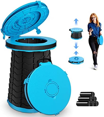 XXL Portable Toilet - 19.7"H Adjustable Foldable Camping Toilet, Luggable Loo with Lid, Strap,Toilet Bag for Camping, Hiking, Travel and Car