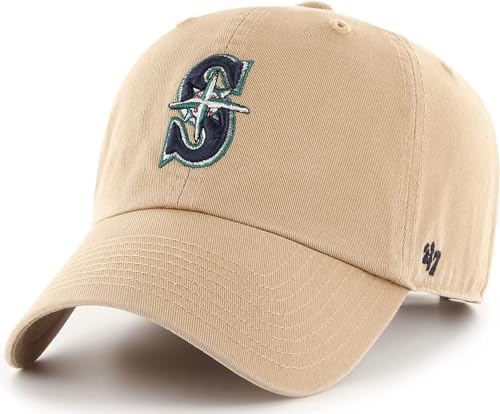 47 Brand MLB Khaki Primary Logo Clean Up Adjustable Strap Baseball Dad Hat Cap, Adult One Size Fits All