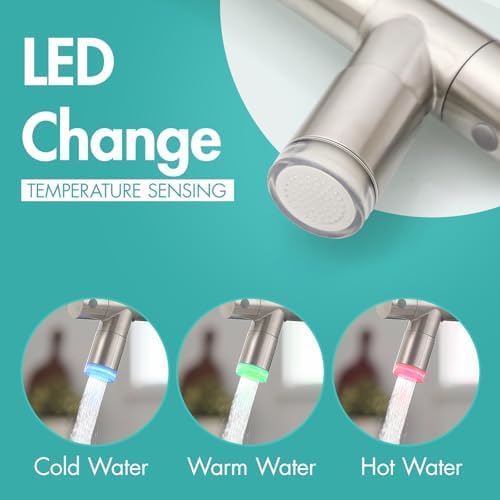 AIMADI Commerical Kitchen Faucet with Sprayer,Single Handle Pull Down Sprayer Kitchen Sink Faucet with LED Light Two Spout,Brushed Nickel