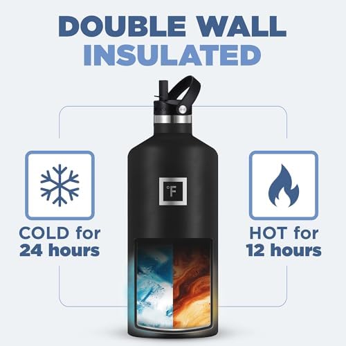 IRON °FLASK Camping & Hiking Hydration Canteens - 3 Lids (Narrow Straw Lid) Leak Proof Vacuum Insulated Stainless Steel - Hot & Cold Double Walled Sports Water Bottle - Peach, 64 Oz