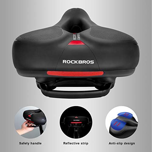 ROCKBROS Bike Seat Comfort Bike Saddle Mountain Bicycle Accessories for Men Women Soft Wide Bike Seat Cushion Dual Shock Absorbing with Reflective Strip