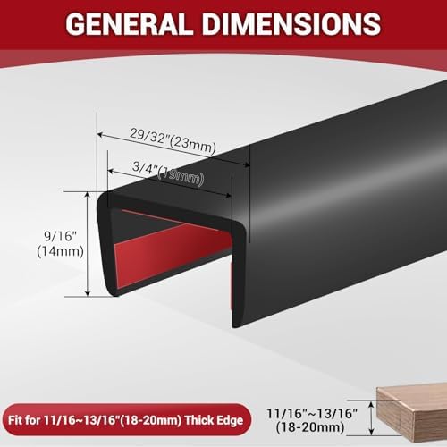 Rubber Edge Trim, 3/4" Self Adhesive Flexible U Channel Edge Protecter, EPDM Material Big Size Deep U Channel Gasket for Plywood, Tables, Desks, Cabinets, Black Color, 20Ft