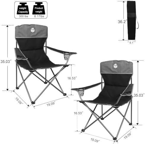 Folding Camping Chair Set of 4, Portable Collapsible Conversation Set w/1 Sofa, 2 Single Chairs, 1 Table for Family Patio, Outdoor Travel,Beach(Black)