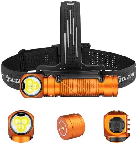 OLIGHT Perun 3 Rechargeable Headlamp Flashlight, 3000 Lumens LED Headlight with Red Light, Waterproof Head Lamp with Headband for Outdoor Camping, Hiking, Working(Orange)