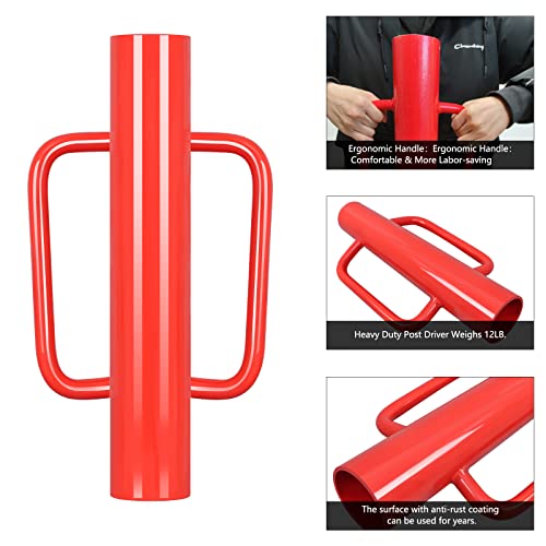 Gtongoko 12LB T Post Driver with Handles Heavy Duty Fence Post Driver Post Pounder for T-Posts,U Channel,Metal Post and Sign Post Pole Driver Tool,17 Inch Red