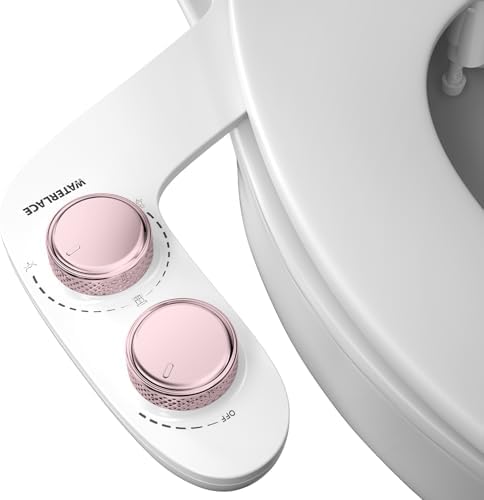 Bidet Attachment for Toilet, Self-Cleaning Dual Retractable Nozzles Bidet, Non-Electric Adjustable Water Pressure for Hygienic Rear & Feminine Wash, Easy Installation Ultra-Slim (Rose Gold)