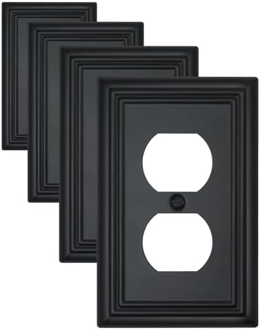 4-Pack Black Outlet Covers, Metal Duplex Wall Plates for Receptacles, Light Switch, Durable Electrical Outlet Cover Plates, 3.15''*4.88'', Midsize