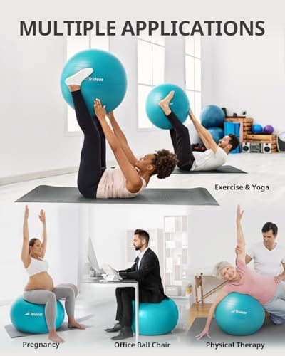 Trideer Extra Thick Yoga Ball Exercise Ball, 5 Sizes Gym Ball, Heavy Duty Ball Chair for Balance, Stability, Pregnancy, Quick Pump Included