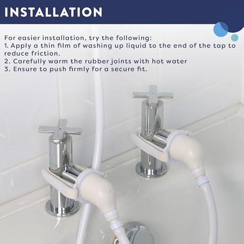 Croydex Secura Shower Head and Hose - Easy Install Push On Shower Attachment for Bath Taps with 1750mm Hose Length, Straps to Secure, Rub Clean Nozzles and Compatible with Low or High Pressure Systems