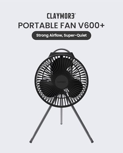 Claymore Portable Fan V600+ (Black) - Portable Fan with Airflow for Outdoors Use & Indoor Living Room, Desk, Table Fan. Super Quiet, USB-C Charging, Long-Lasting Battery, Includes Storage Case.