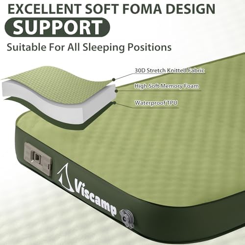 Self Inflating Camping Sleeping Pad, 4" Memory Foam Camping Pad Self Inflating Camping Mattress Sleeping Pad Camping Mat for Camping(Green)