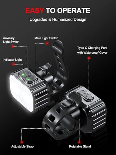Bike Lights, Rechargeable Bicycle Lights Set Super Bright 8+12 Modes, IPX6 Waterproof Bike Lights for Night Riding/Cycling Safety, Front and Back Taillight Reflectors, 58 Hrs Long Battery Life
