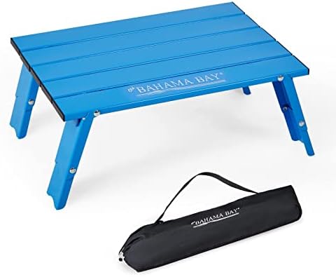 Ultralight Aluminum Mini Table, Foldable Small Beach Table with Retractable Legs, 66lbs/30kg Weight Capacity, Suitable for Picnic Camping Outdoor Hiking(Blue)