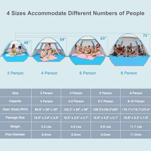 Gorich Beach Tent Sun Shelter for 3/4-5/6-7/8-10 Person with UPF 50+ UV Protection, Lightweight & Easy Setup Beach Shade Canopy, Portable Beach Shade Tent Beach Cabana