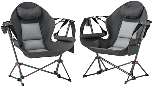 Outsunny Double Hammock Camping Chair, Adjustable Back Folding Rocking Chair Swinging Hammock Chair with Cup Holder, Headrest and Padded Seat for Travel Sports Concerts Lawn Backyard, Gray