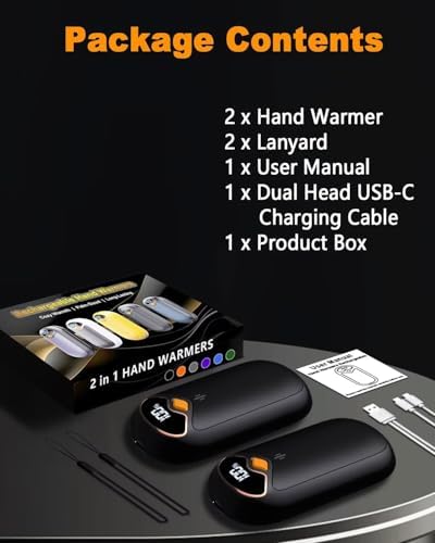 Hand Warmers Rechargeable - 7000mAh Electric Hand Warmer Reusable 2 Pack with LED Digital Display, 4 Levels Max 132℉, 20 Hrs Warmth Magnetic Portable Pocket Heater for Golf, Camping, Hunting, Fishing