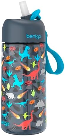 Bentgo Kids Water Bottle - Leak-Proof, Durable Tritan, BPA-Free 15 oz. Cup for Kids/Toddlers Ages 3+, Safe Sip Spout, Carrying Handle, & Dishwasher Safe for School, Sports, Daycare & Camp (Dinosaur)