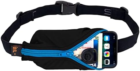 SPIbelt Original Pocket Running Belt for Women Men, Phone Holder for Running, Running Fanny Pack, Holder for Phone, Running Waist Pack, Expandable, Adjustable. Black with Turquoise Zipper